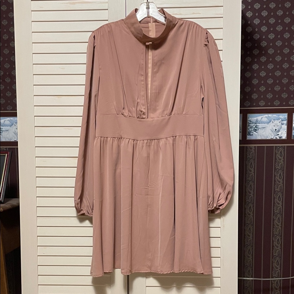 EUC Shein Long Sleeve High Neck Blouson Dress - Dusty Rose